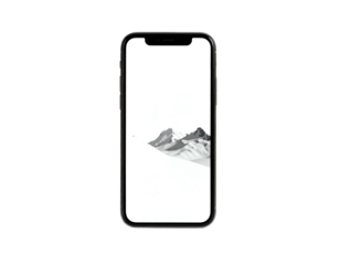 Modern phone displays minimalist, grayscale mountain landscape