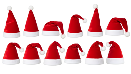 Festive Red Santa Claus Hats Collection Isolated On Black