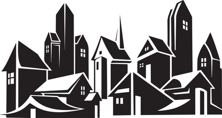 Fototapeta premium Black and white cityscape illustration with various buildings