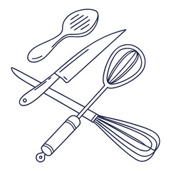 Clean Minimalist Kitchen Utensil and Tool Set Illustration