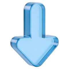 Fototapeta premium 3D Model of Blue Glass Arrow Down, Download Icon, Direction Symbol, Transparent Drop, Cristal Bottom