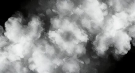 Dense cloud of white and gray smoke obscuring the view, forming a soft, textured background or overlay element for design, translucent, soft, movement