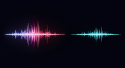 Digital visualization of an oscillating frequency wave suddenly flatlining, creating a noticeable empty blank gap. Represents signal interruption or failure, soundwave, noise, data