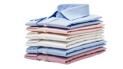 Stack of neatly folded colorful dress shirts isolated on transparent background