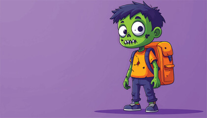 Cartoon Zombie Schoolboy with Backpack Ready for Education.