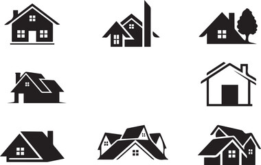 Collection of various house silhouettes and architectural styles