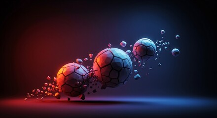 A conceptual illustration depicting the abstract transformation of position, showcasing fractured elements and geometric migration in vibrant tones, illustration, overlap, vibrant