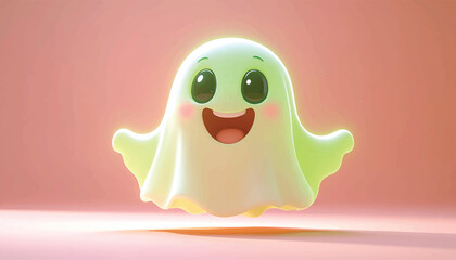 Adorable Cartoon Ghost with a Cheerful Expression and Rosy Cheeks.