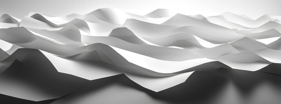Monochrome Desert Dunes Landscape With Smooth Curves And Dramatic Shadows Under Soft Light On A Quiet Horizon