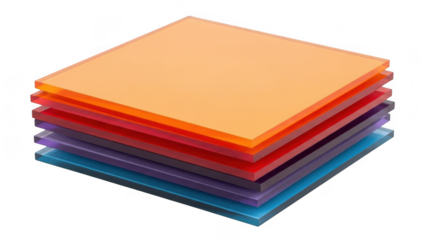 Colorful plastic sheets stacked isolated on transparent background