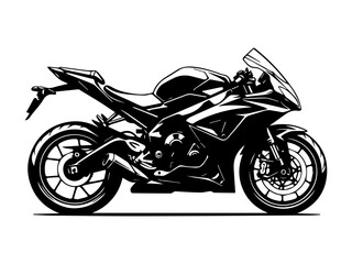 Obraz premium Black and white vector illustration of sport motorcycle, side view