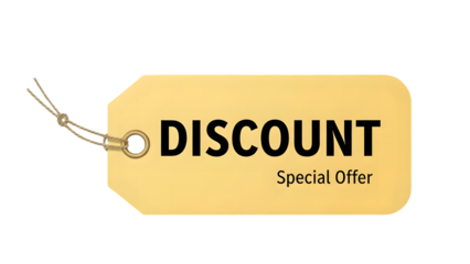 Yellow discount tag with special offer on white background