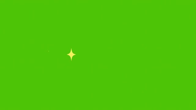 Animated twinkle light stars sparkling, flat vector doodles sparkle on green screen background, animated shine stars in 2D on green screen 4K