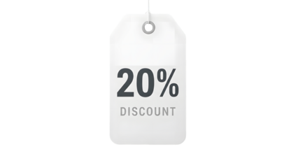 White discount tag with 20 percent off isolated on white background