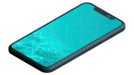 Modern smartphone device angled view blank screen realistic mobile technology slim bezel digital display isolated on white background