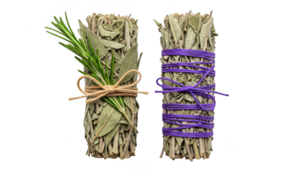 Dried herb bundles with rosemary isolated on transparent background