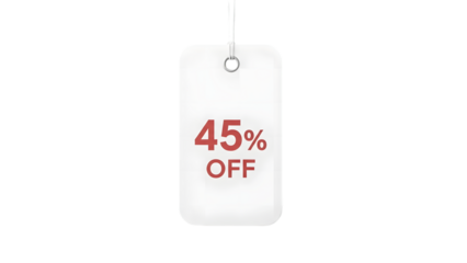 White tag with 45 percent off discount isolated on white background
