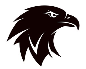 Obraz premium A black and white illustration of an eagle's head in profile