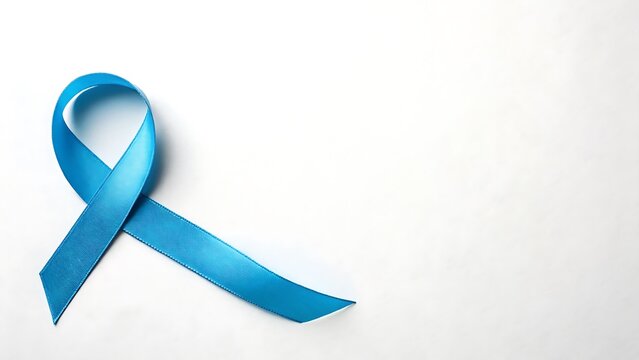 World Cancer Day flat lay with blue awareness ribbon and copy space