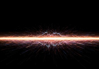Abstract digital visualization of high-speed energy flow patterns across a dark background, representing dynamic frequency changes, flowing, rendering, bandwidth