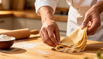 Chef Preparing Fresh Pasta Dough in Professional Kitchen