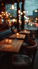Cozy restaurant interior with candlelight ambiance