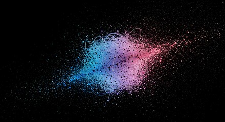 An abstract background showing a structured system rapidly dissolving into unpredictable particle chaos, illustrating universal thermodynamic decay, technology, abstract, dust