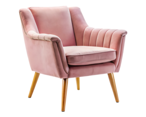  modern pink velvet armchair with wooden legs for  isolated on white background PNG , AI GENERATED 