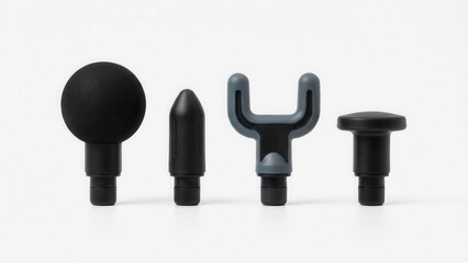 Set of percussion massage gun attachment heads isolated on white background