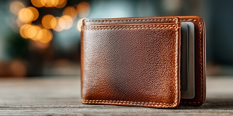 Brown leather wallet with credit cards