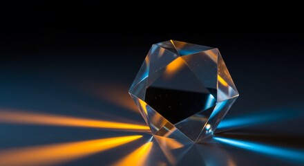 Abstract geometric crystal prism refracting vibrant colors into a dazzling spectral light pattern on a minimalist surface, surface, refraction, geometry