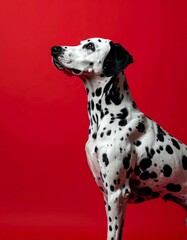 Striking Dalmatian Profile on Vivid Red