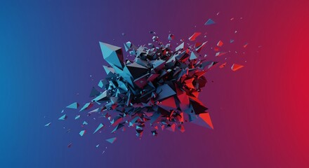 A visually arresting abstract background featuring dynamic, colorful geometric fragments in complex disarray, suggesting deconstruction and chaos, disruption, multi-colored, dynamic