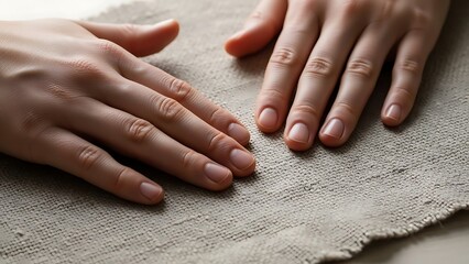 Delicate Hands on Textured Cloth, A Moment of Serenity and Reflection