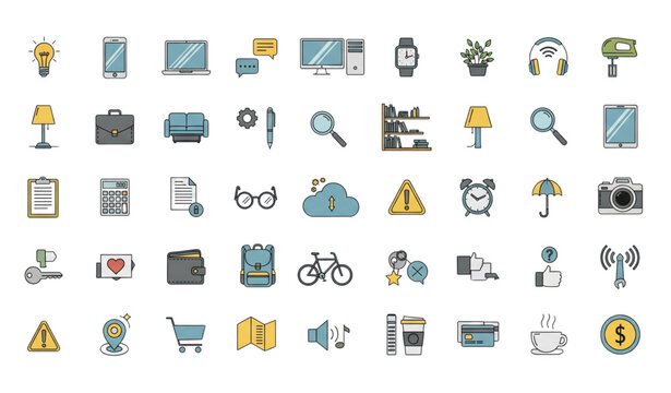 Minimal everyday life vector icons set with modern objects and concepts isolated on white background