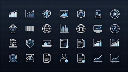 Set of digital icons on dark background