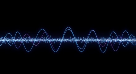 Abstract futuristic background showing smooth, rhythmic oscillating sine waves moving across a dark digital space, representing sound or energy flow, smooth, data, gradient