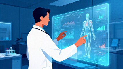 Doctor interacting with digital human body