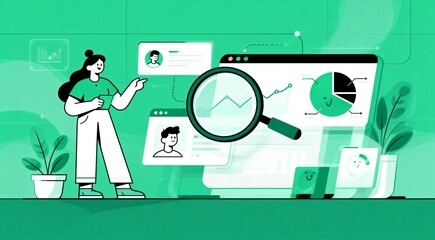 Illustration of woman analyzing data