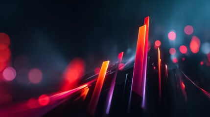 Colorful cityscape with tall buildings and a bright red line. The image has a futuristic and vibrant feel to it