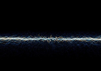 A stylized visualization of continuous energy waves showing fluctuating data patterns and repetitive rhythmic cycles in an abstract digital field, technology, geometry, digital