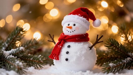 Snowman with red hat and scarf