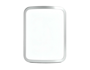Rectangular white device with rounded corners, silver edge
