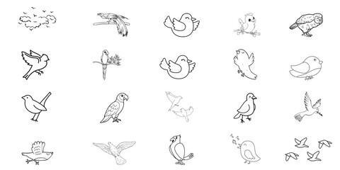 Obraz premium Set of 20 Cute Cartoon Bird Line Icons for Children's Illustration and School
