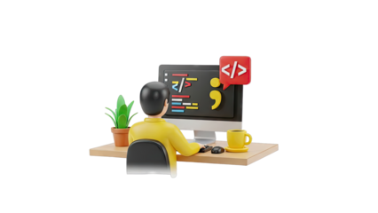 3D Illustration of a Programmer Coding on a Computer