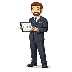 Businessman Holding Financial Dashboard Tablet - AI Generated
