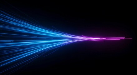 Dynamic streaks of vibrant blue and purple light flow across a dark background, creating an energetic and futuristic abstract design, violet, purple, colorful