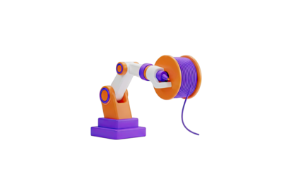 3D Rendering of a Robotic Arm with a Spool of Purple Filament