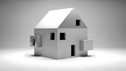 Monochromatic house model with cubic architectural additions concept