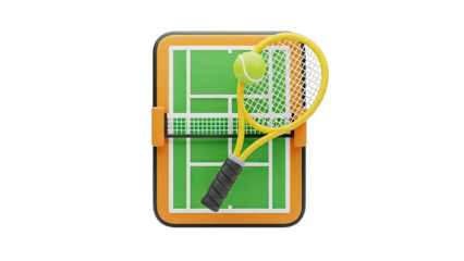 3D Tennis Court, Racket, and Ball Illustration